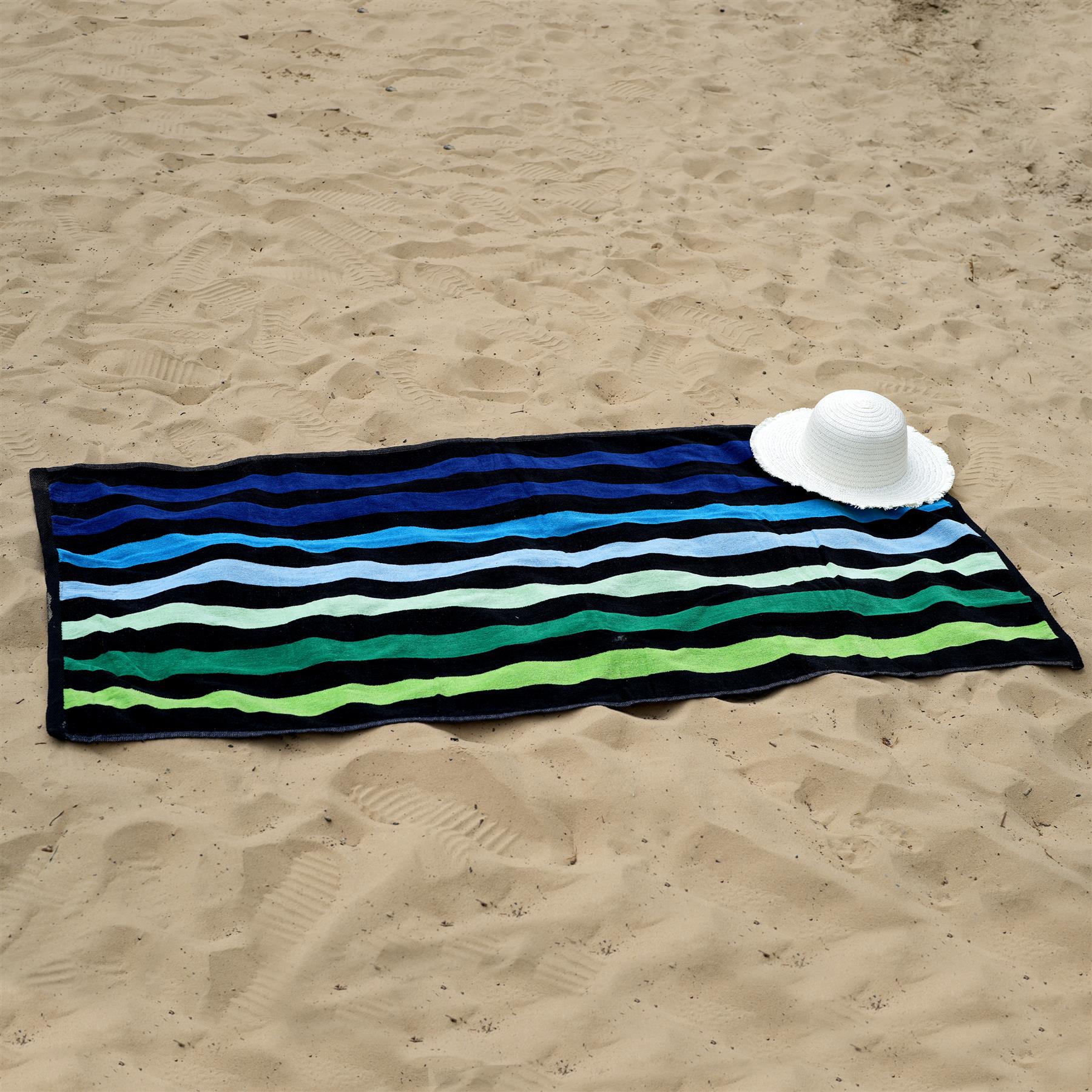 Large Velour Striped Beach Towel (Blue Oasis) by Geezy - UKBuyZone