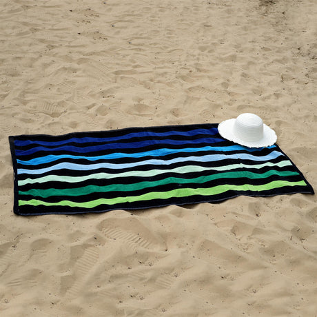 Large Velour Striped Beach Towel (Blue Oasis) by Geezy - UKBuyZone