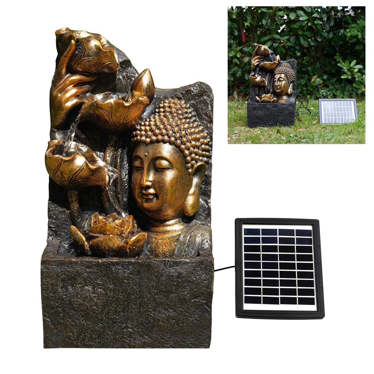 Solar Buddha Head Fountain by Geezy - UKBuyZone