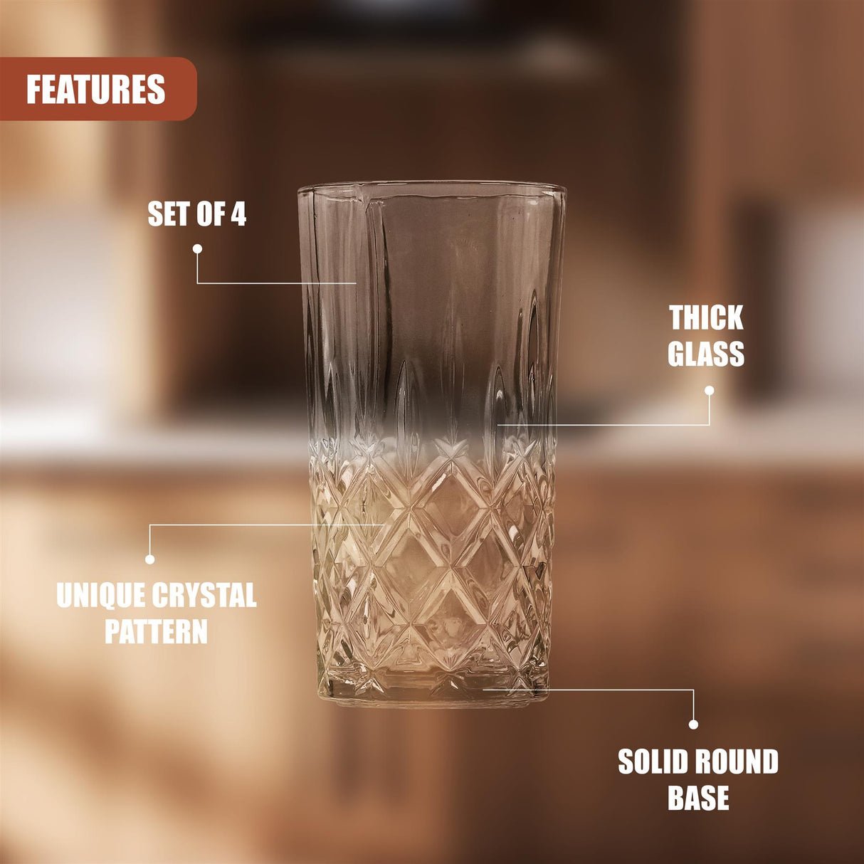 Set of 4 300mL Whisky Drinking  Glasses