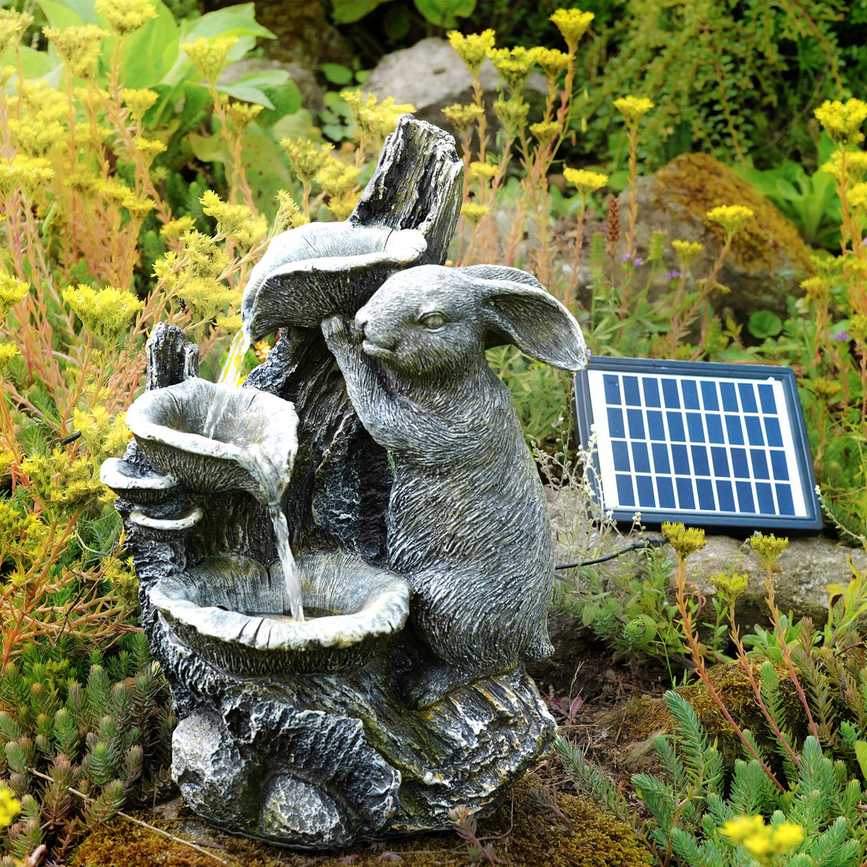 Rabbit Solar Water Feature Outdoor With LED by GEEZY - UKBuyZone