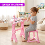 Pink Piano Toy with Microphone and Stool