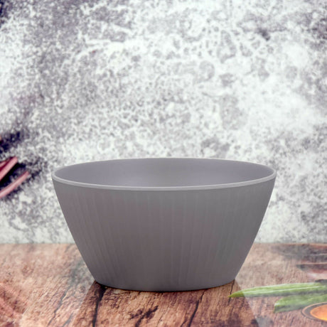 A single gray ceramic bowl.