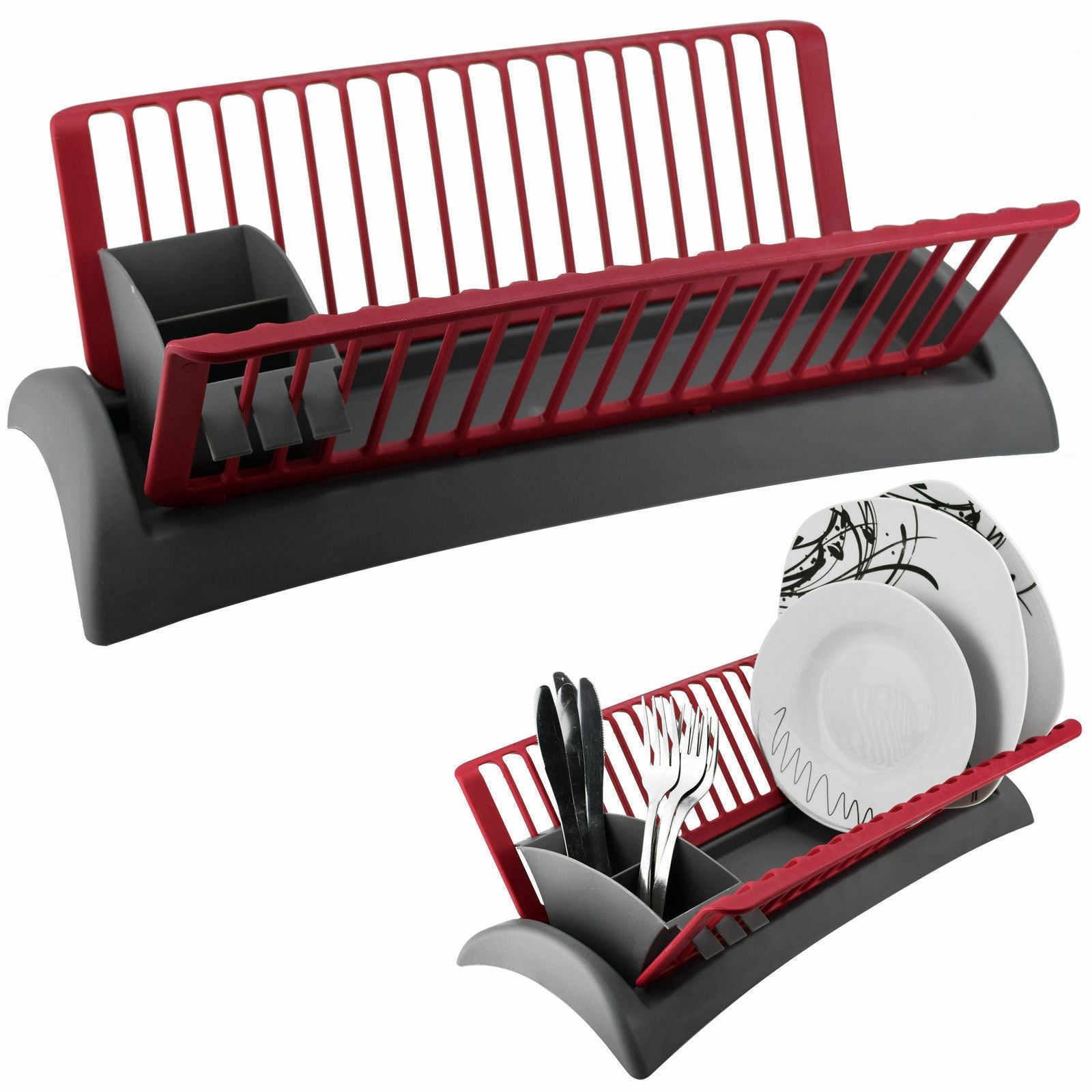 Grey and Red Dish Drainer and Cutlery Holder by Kitchen - UKBuyZone