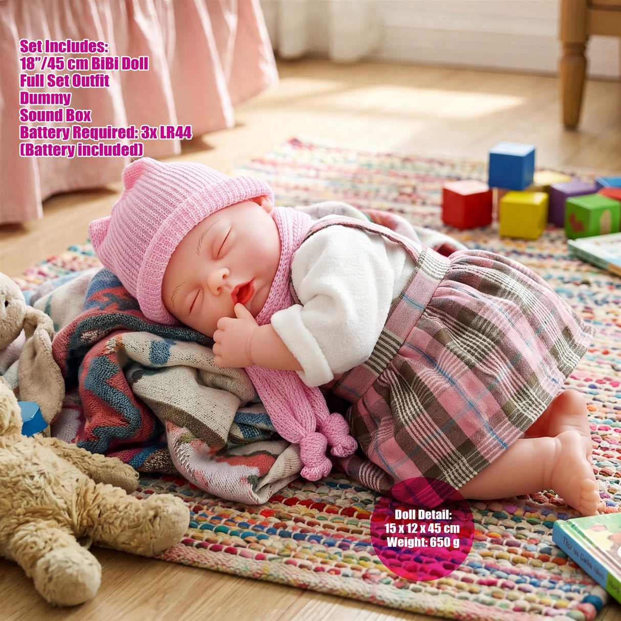 BiBi Baby Doll - Pink Tartan (45 cm / 18")