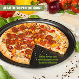 "Three non-stick pizza baking trays on a kitchen counter, ready to bake perfect pizza crusts." - UKBuyZone