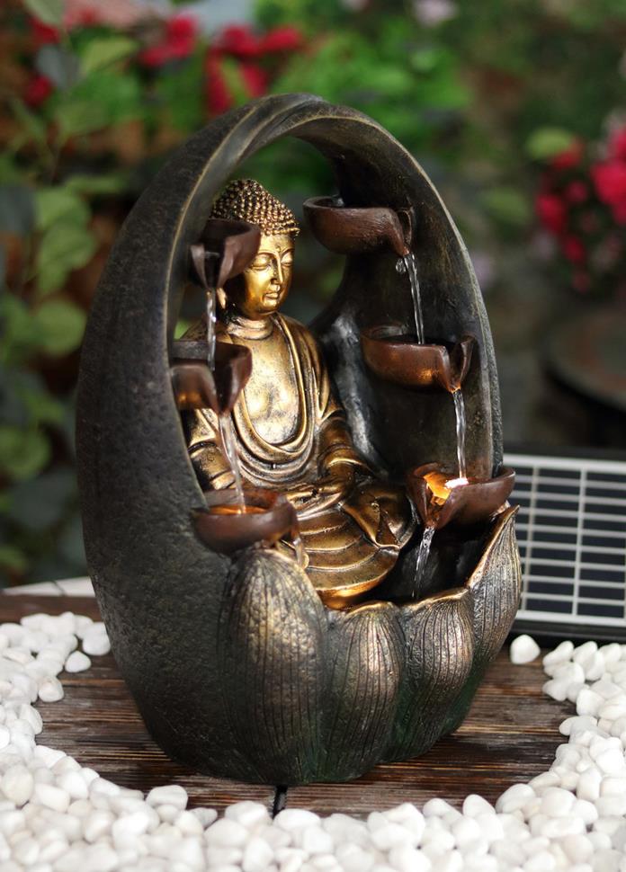 Solar Golden Buddha Fountain by Geezy - UKBuyZone