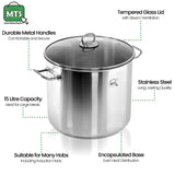 Stainless Steel Stock Pot with Glass Lid - 20 L