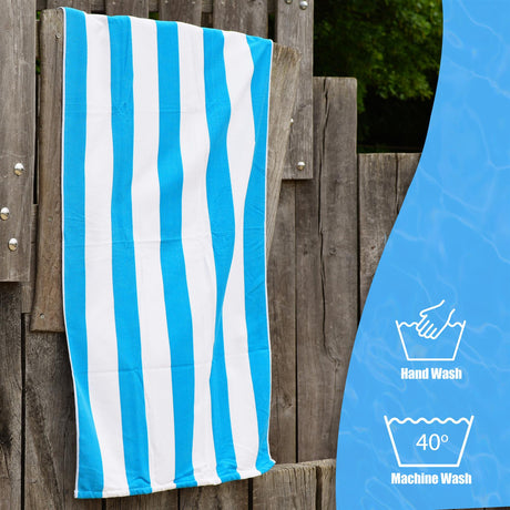 Beach Bath Towel Large Microfibre Blue Striped by GEEZY - UKBuyZone