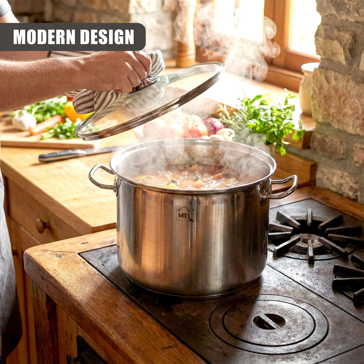 Stainless Steel Stock Pot with Glass Lid - 15 L