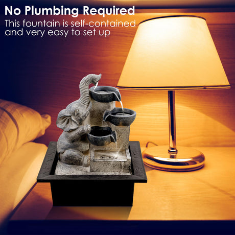 GEEZY Elephant and Bowls Water Feature Indoor With LED