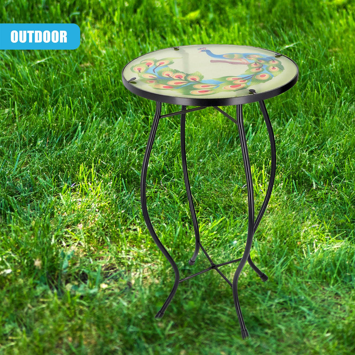 Round Side Mosaic Table With Peacock Design by GEEZY - UKBuyZone