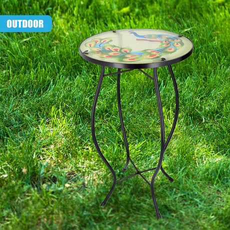 Round Side Mosaic Table With Peacock Design by GEEZY - UKBuyZone