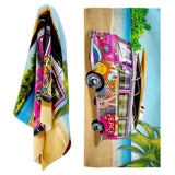 Pink Summer Bus Design Large Towel by Geezy - UKBuyZone