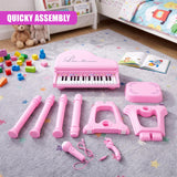 Pink Electronic Piano With Microphone and Stool