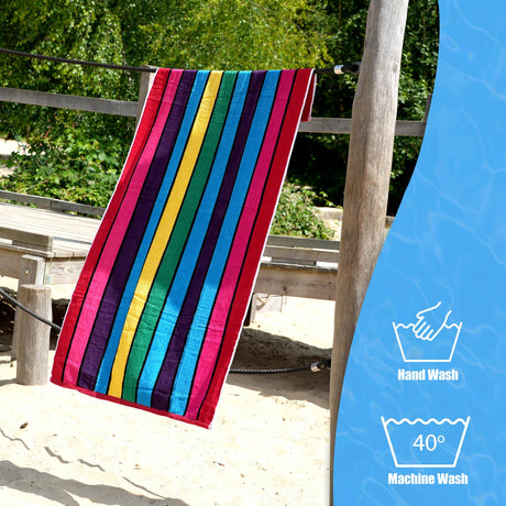 Velour Striped Beach Towel Crimson Skyline by Geezy - UKBuyZone