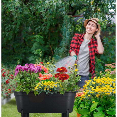 Geezy Black Raised Garden Bed Planter With Lid and Legs