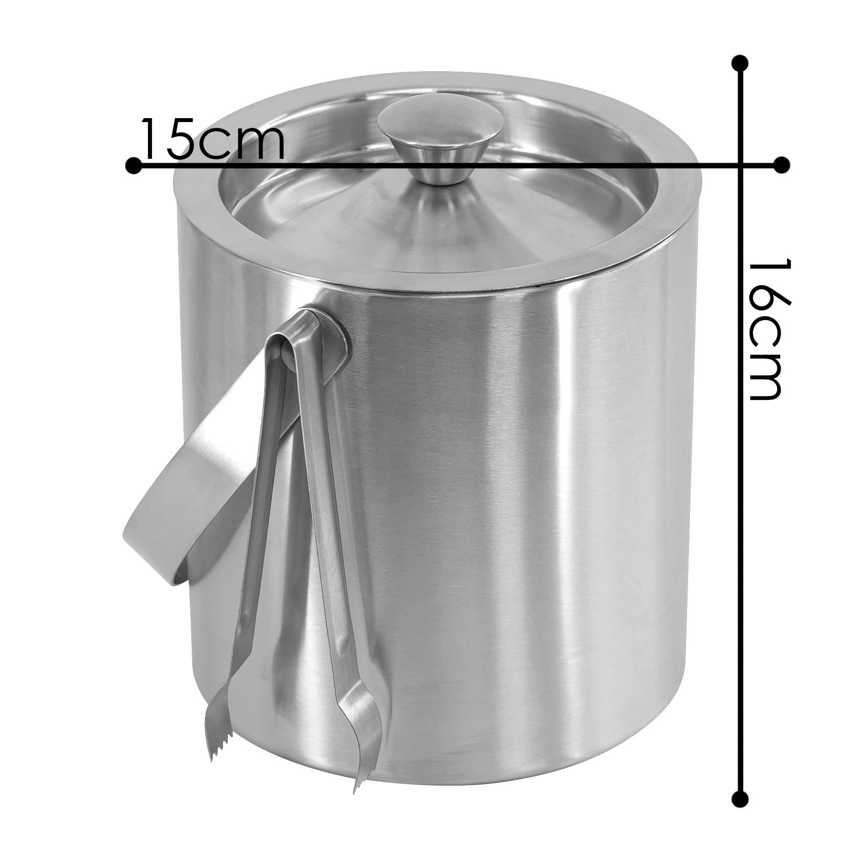 Stainless Steel Ice Bucket With Lid And Ice Tongs by Geezy - UKBuyZone