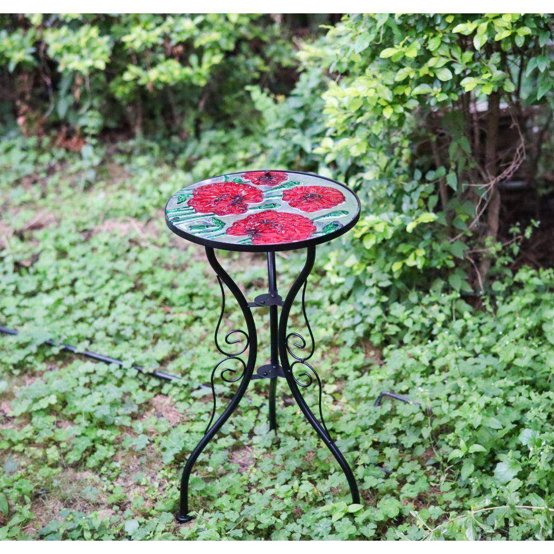Round Side Mosaic Garden Table With Poppies Design by Geezy - UKBuyZone