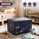 The Magic Toy Shop Blast Off Large Storage Box, a dark blue space-themed fabric container with stars and rockets, sits on a