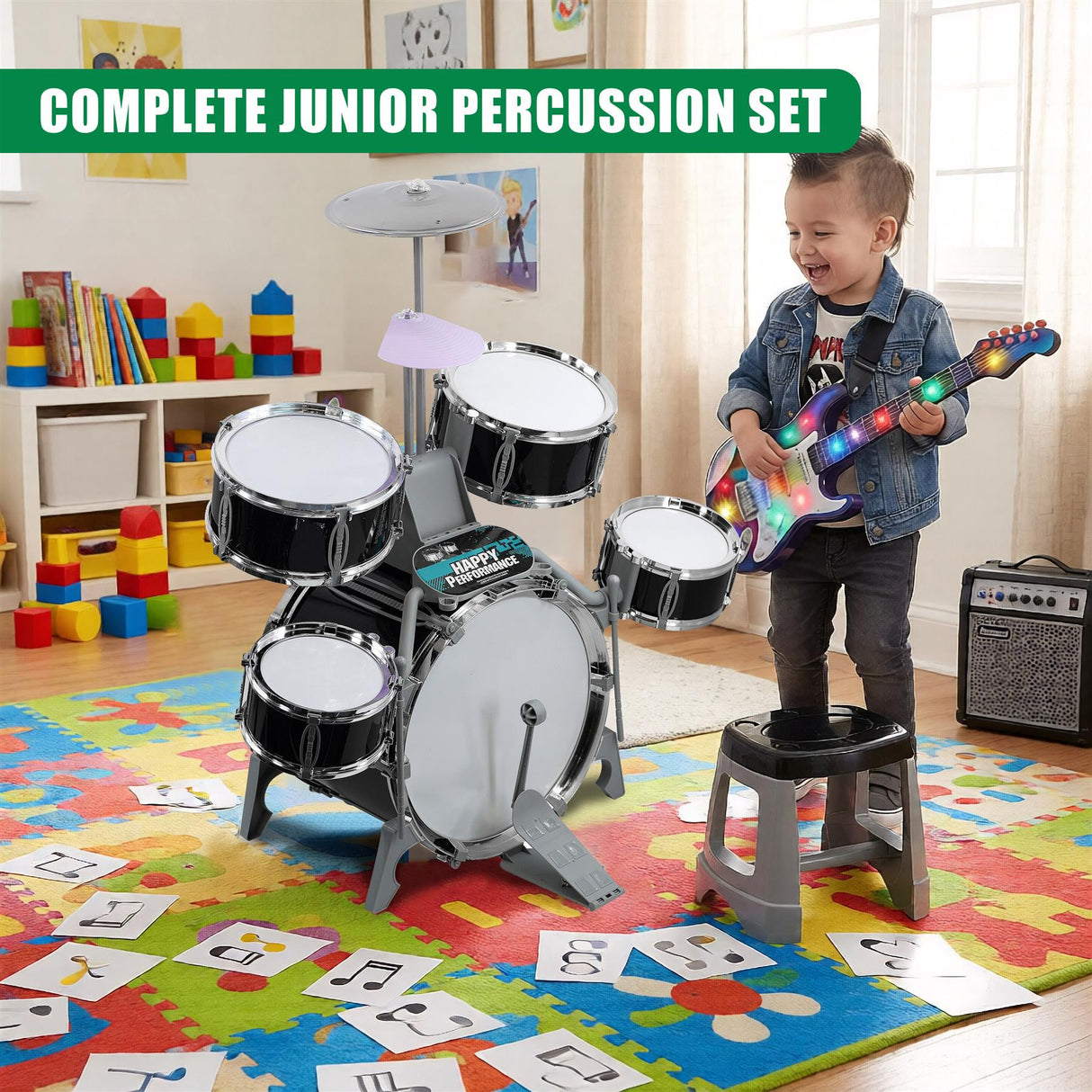 Black Multi functional Kids Jazz Drum Set