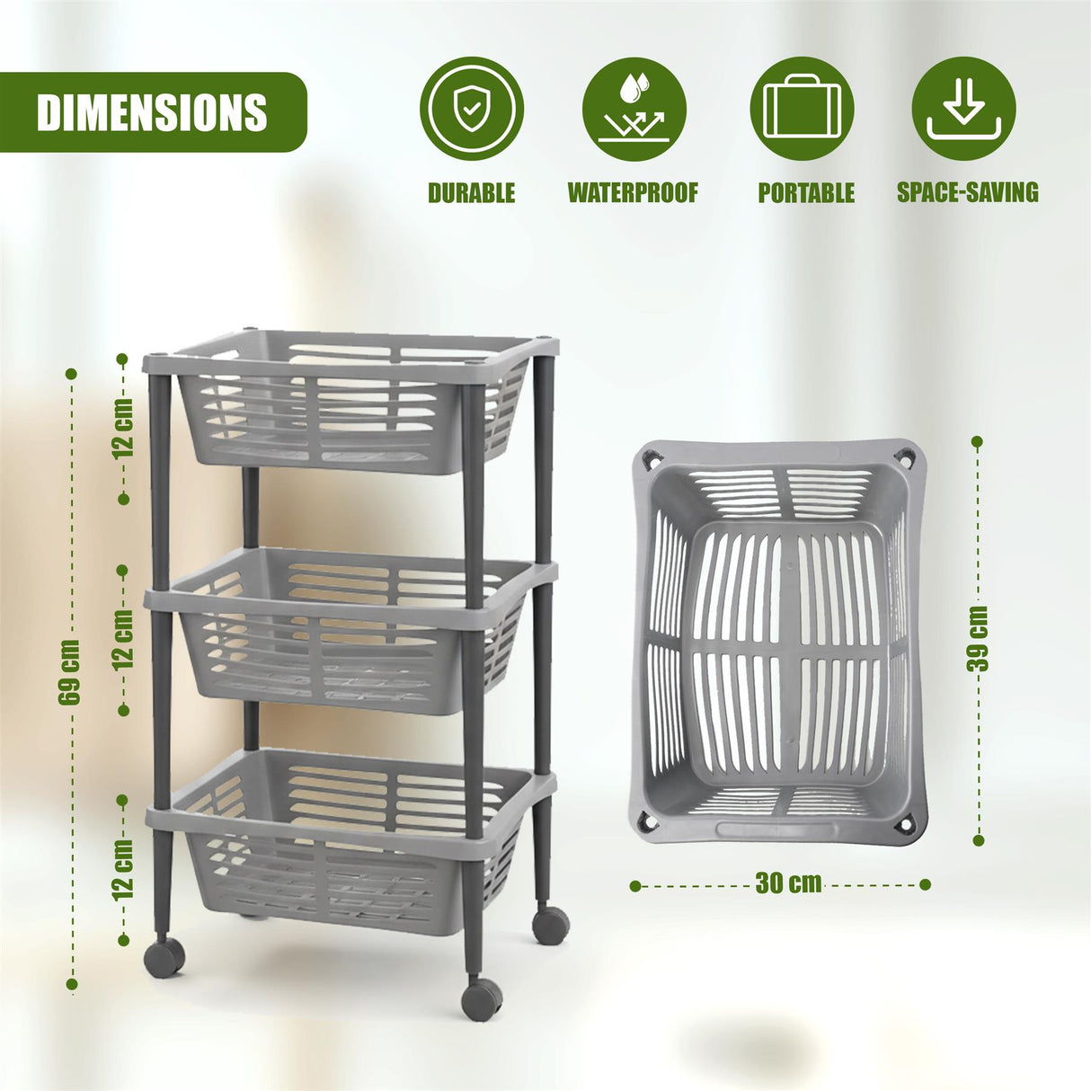 3 Tier Wheel Mounted Trolley