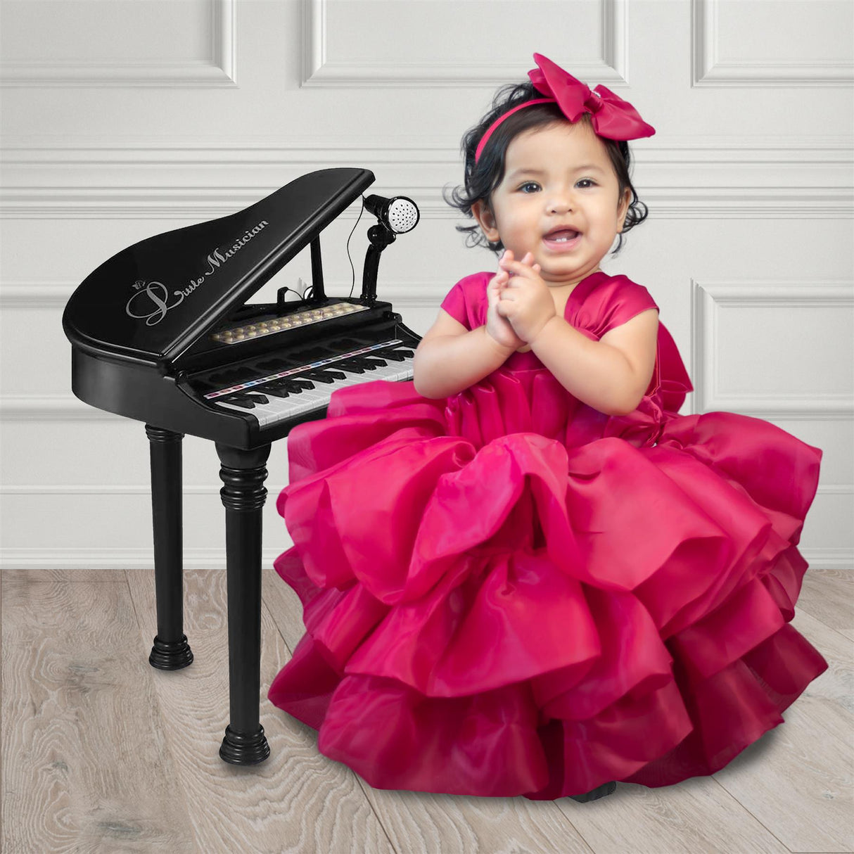 Black Electronic Piano With Microphone and Stool