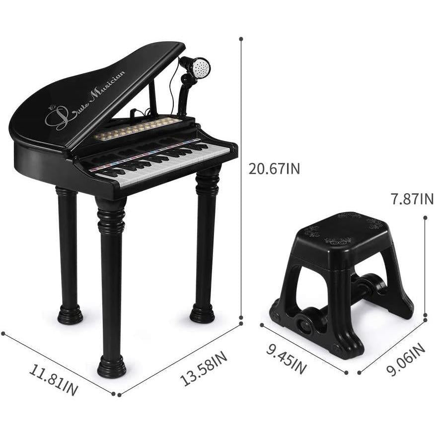 The Magic Toy Shop Black Electronic Piano With Microphone and Stool