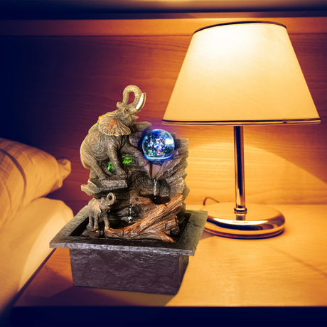 Elephant Water Feature Indoor With LED by GEEZY - UKBuyZone