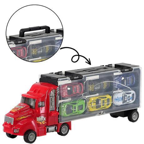 Kids Toy Truck Carrier & 6 Mini Cars Set by The Magic Toy Shop - UKBuyZone