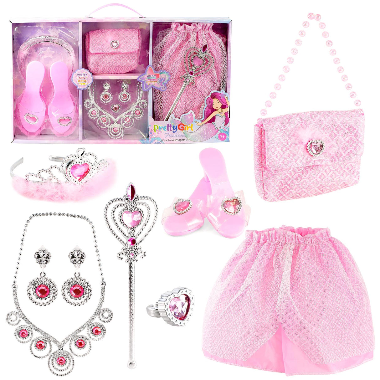 "A vibrant pink costume set, complete with matching jewelry, shoes, and a tiara." - UKBuyZone