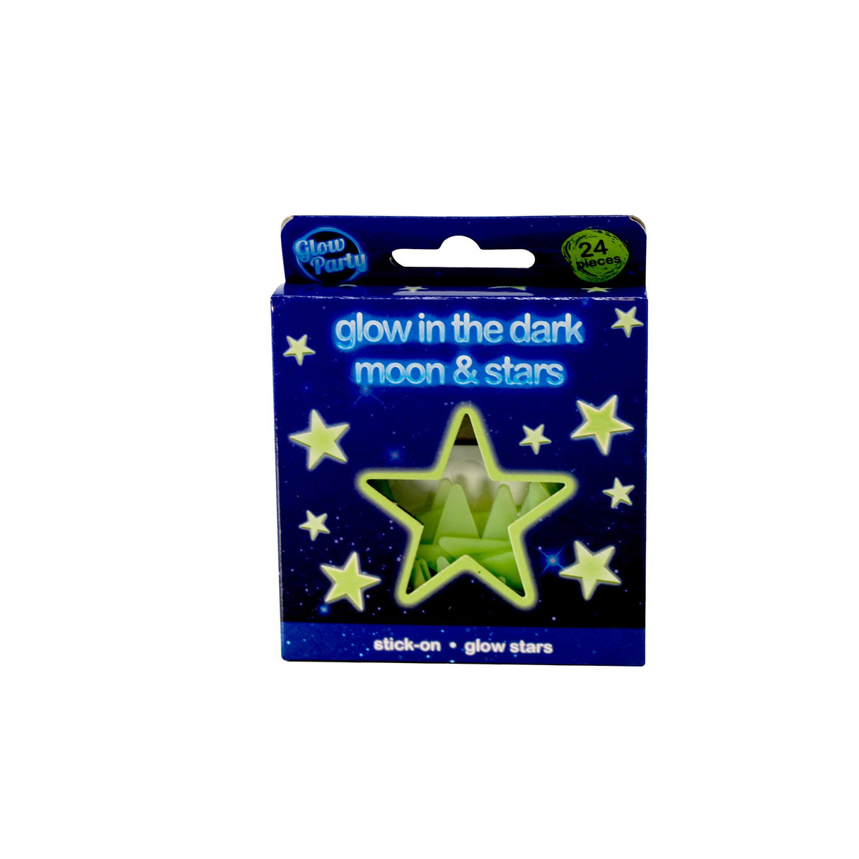 A box of glow-in-the-dark star stickers, featuring a star-shaped window and a dark blue background with stars. - UKBuyZone