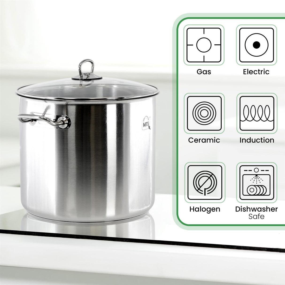 Stainless Steel Stock Pot with Glass Lid - 15 L
