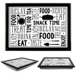 A black and white serving tray with a pattern of various food-related words and images. - UKBuyZone