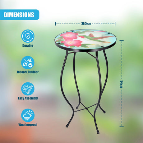 Round Side Garden Mosaic Table With Colibri Design by GEEZY - UKBuyZone