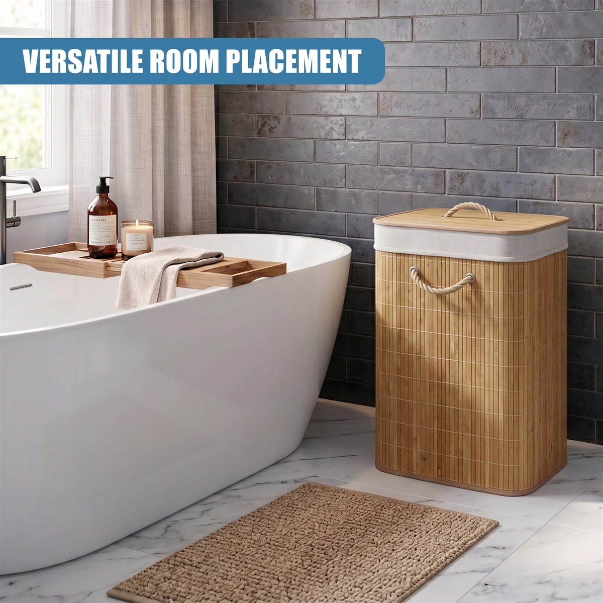 Brown Bamboo Laundry Hamper 72L