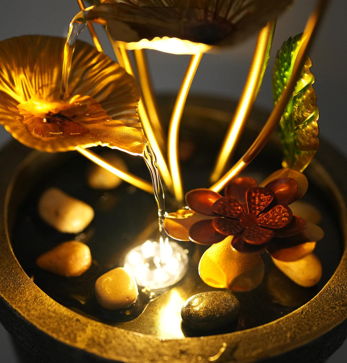 Metal Lotus Water Feature Outdoor With LED by GEEZY - UKBuyZone