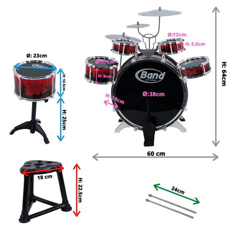 Kids 10 Piece Drum Kit With Stool by The Magic Toy Shop - UKBuyZone