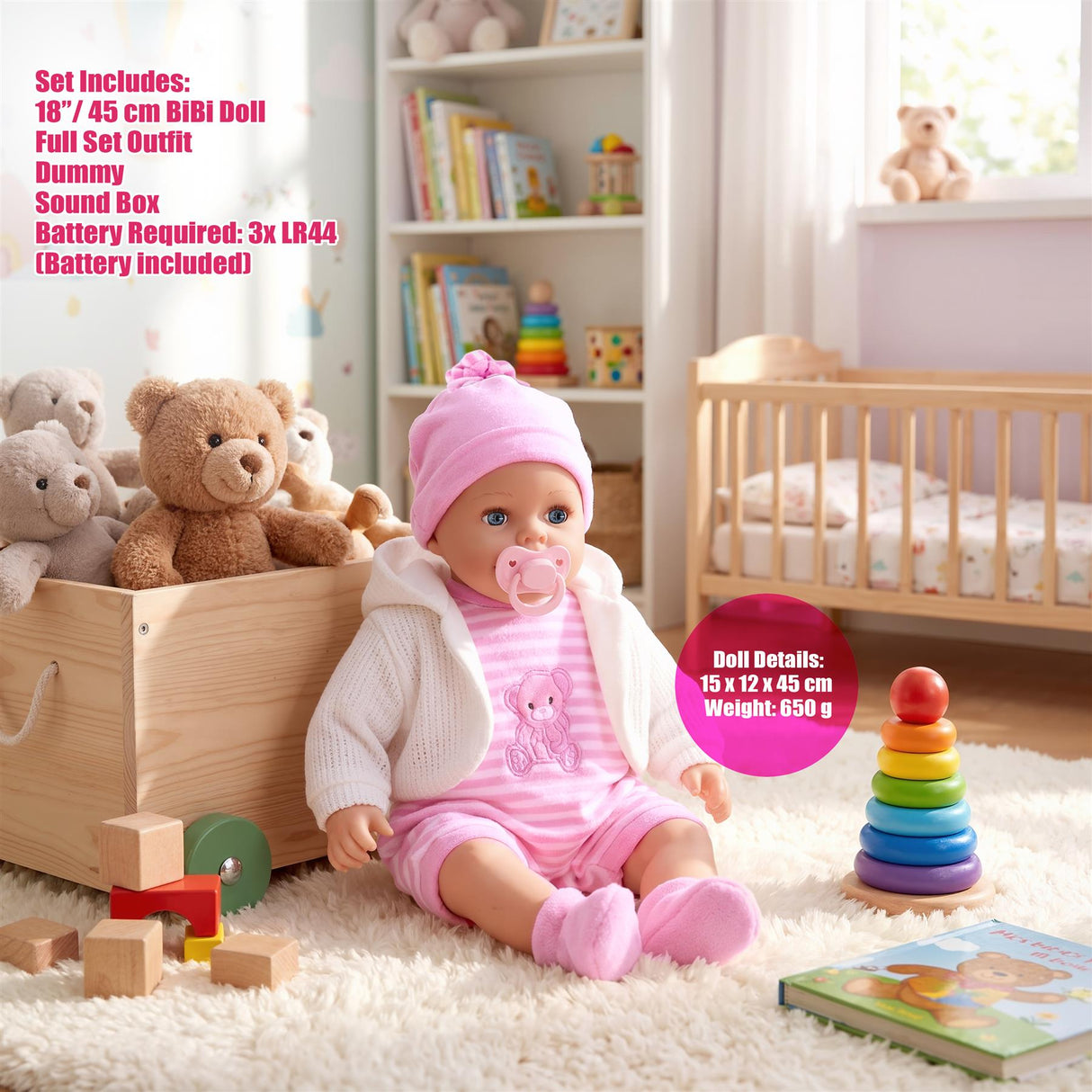 BiBi Baby Doll - Pink (45 cm / 18")