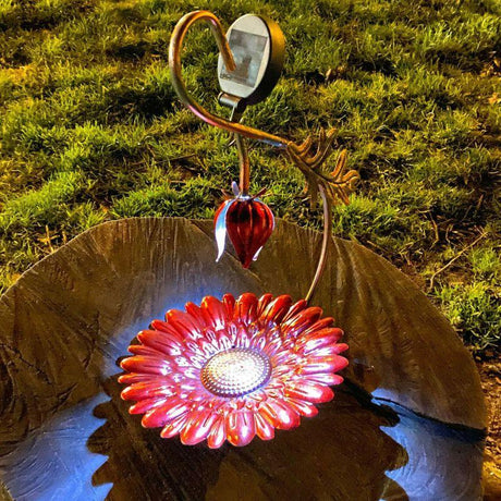 Solar LED Light Red Hanging Metal Bird Feeder by Geezy - UKBuyZone