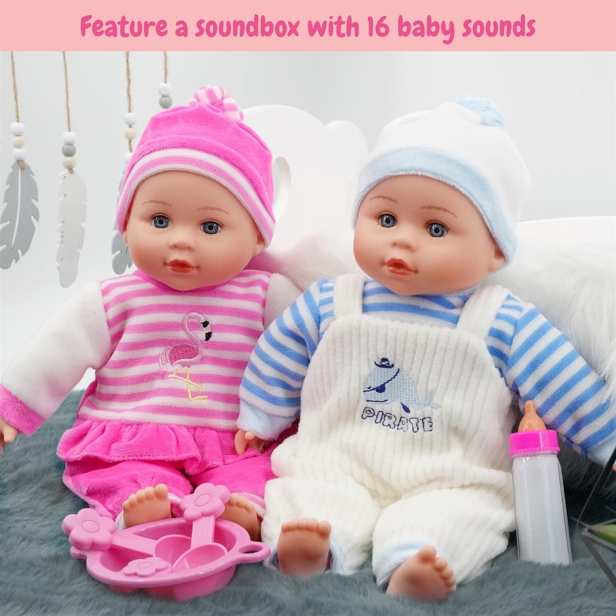 BiBi Twin Baby Dolls & Accessories (33 cm / 13")