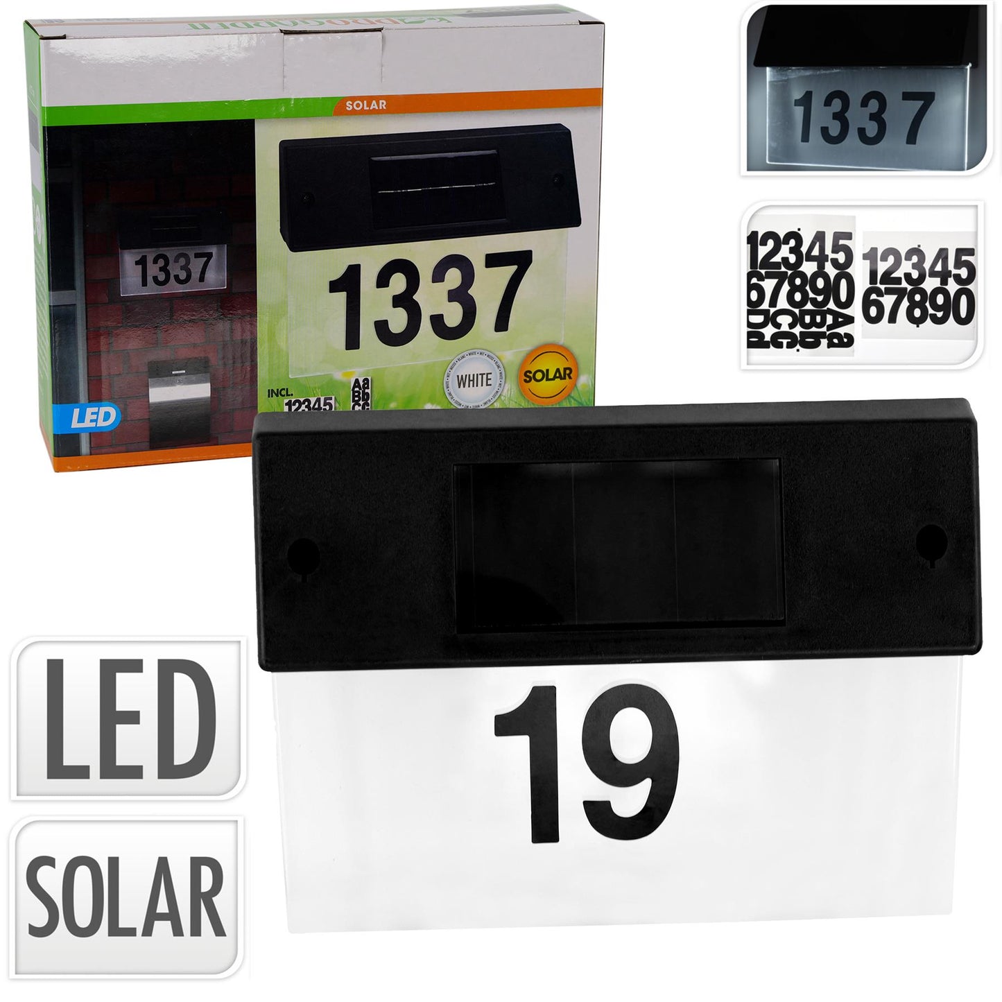 Solar LED House Number Plate Door Sign by Geezy - UKBuyZone