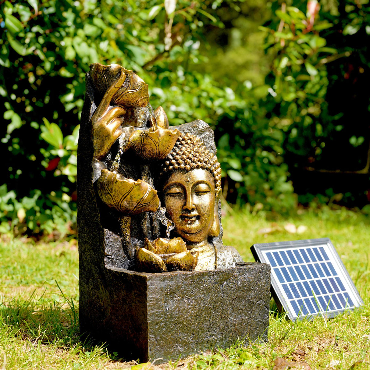 Buddha Head Solar Water Feature Outdoor With LED by GEEZY - UKBuyZone
