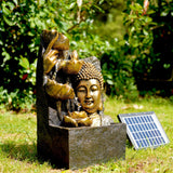 Buddha Head Solar Water Feature Outdoor With LED by GEEZY - UKBuyZone