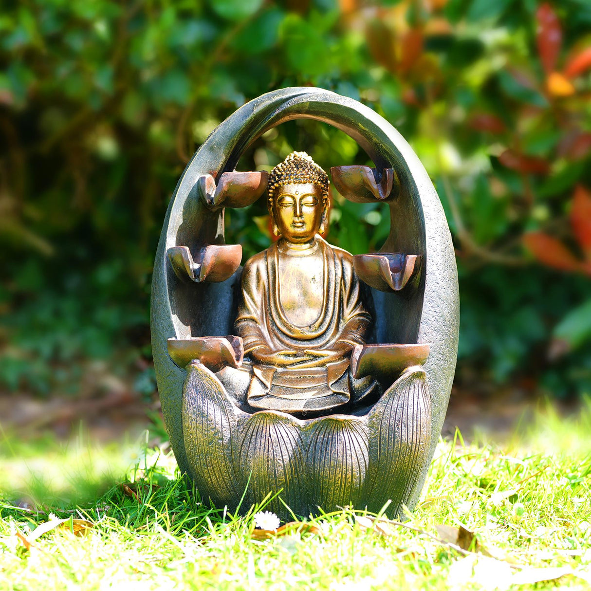 Golden Buddha Solar Water Feature Outdoor With LED by GEEZY - UKBuyZone