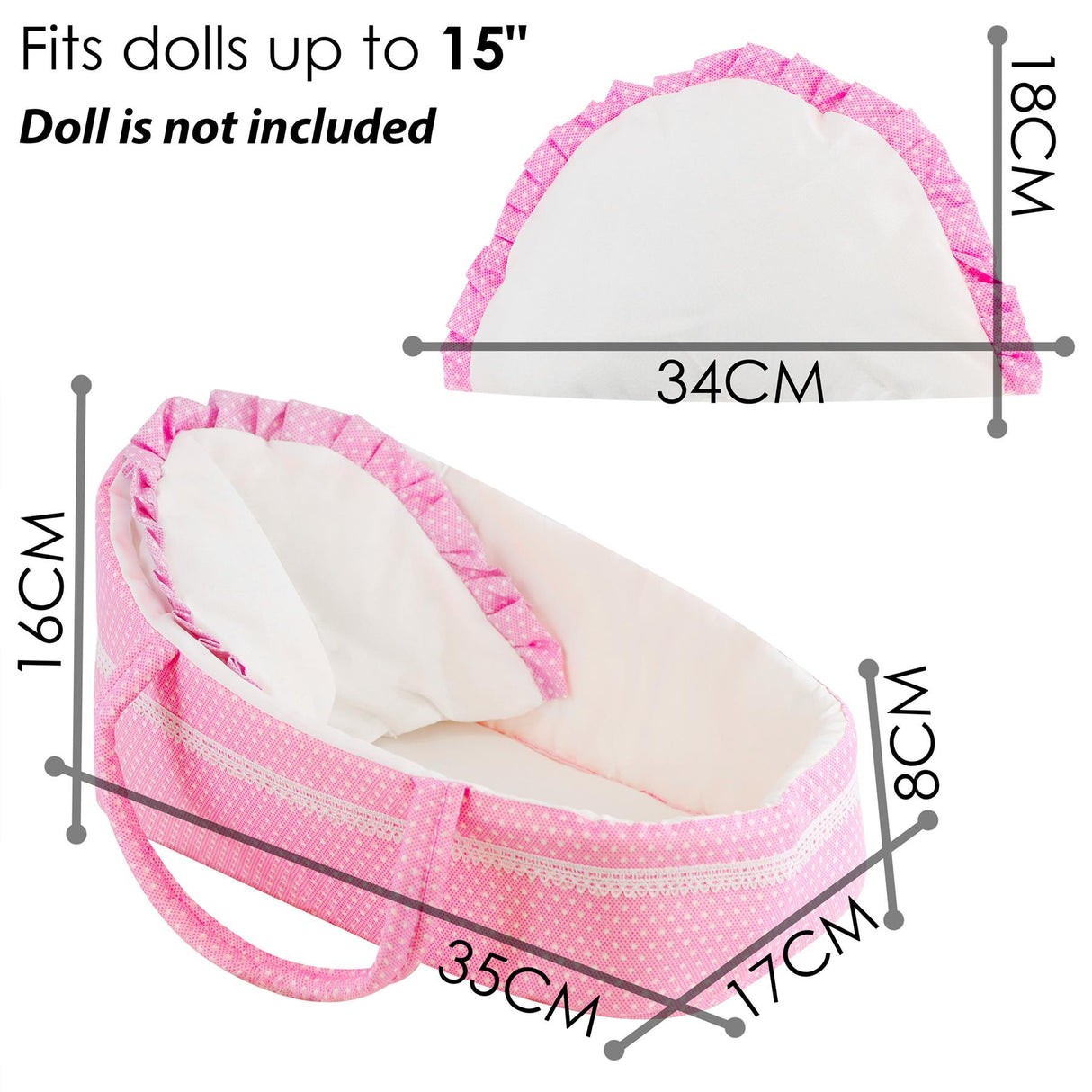 Pink Baby Doll Carry Cot (38 cm / 15")