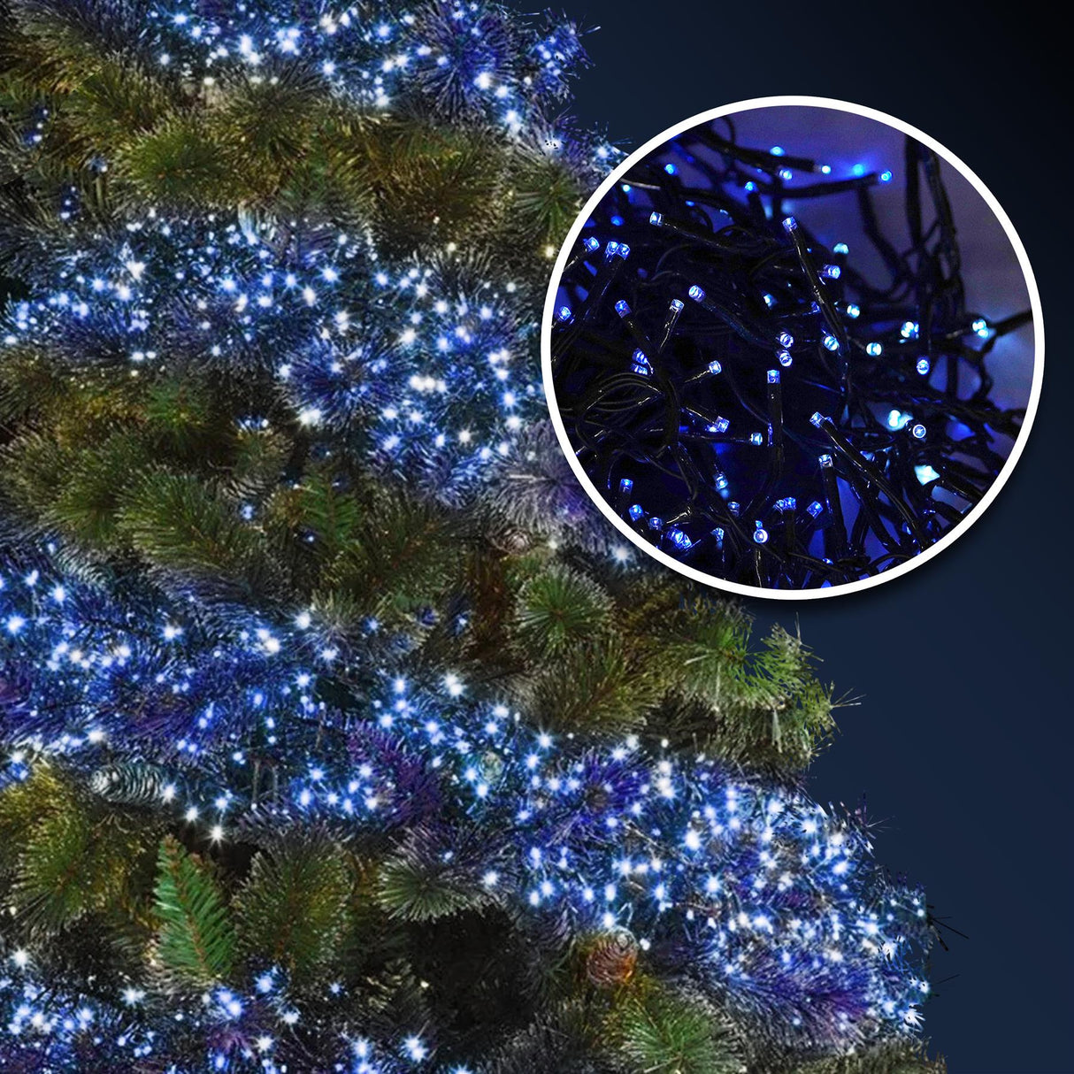 300 LED Cluster Christmas Lights - Blue & White