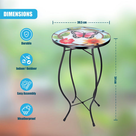 Round Side Mosaic Table With Small Butterfly Design by GEEZY - UKBuyZone