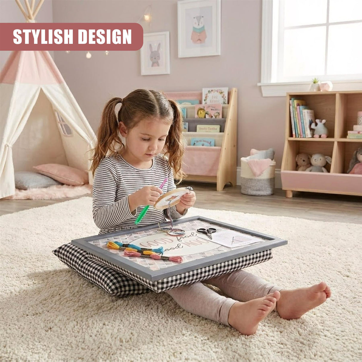 Lap Tray with Bean Bag Cushion Good Food Good Mood Design