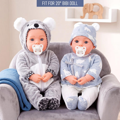 A set of doll outfits featuring polar bear and spotted animal designs.